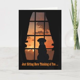 Missing You on Fathers Day Cute Dog in Window カード