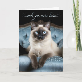 Missing You Siamese Cat on a Blue Chair カード
