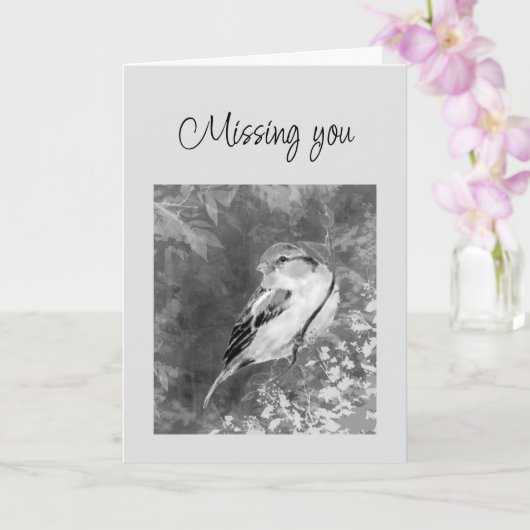 Missing you Watercolor Sparrow Bird in Forest カード (蘭)