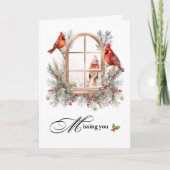 Missing You Winter Cardinal Birds in Winter Window カード (正面)