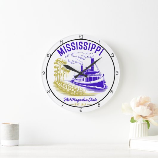 Mississippi Magnolia State Riverboat ラージ壁時計 (ホーム)