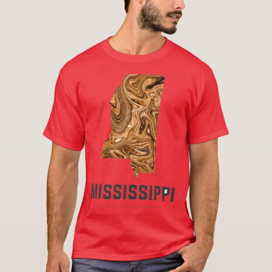 Mississippi Map Art Abstract in Brown Tシャツ (正面)