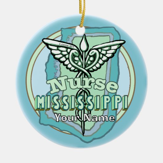 Mississippi Nurse Caduceus  セラミックオーナメント (正面)