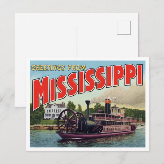 Mississippi Riverboat Greetings ポストカード (正面/裏面)