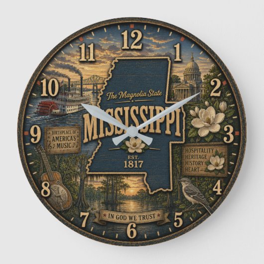 Mississippi State Southern Heritage Rustic Home ラージ壁時計 (正面)