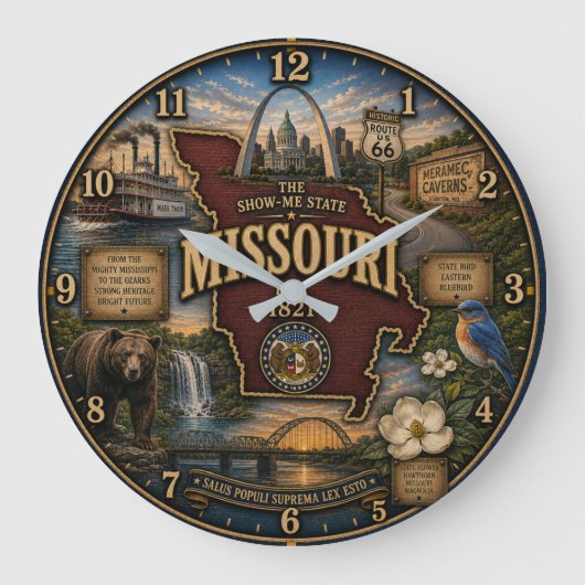 Missouri State Show Me State Rustic Landmark ラージ壁時計 (正面)