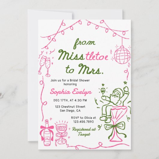 Misstletoe to Mrs Christmas Bridal Shower 招待状 (正面)