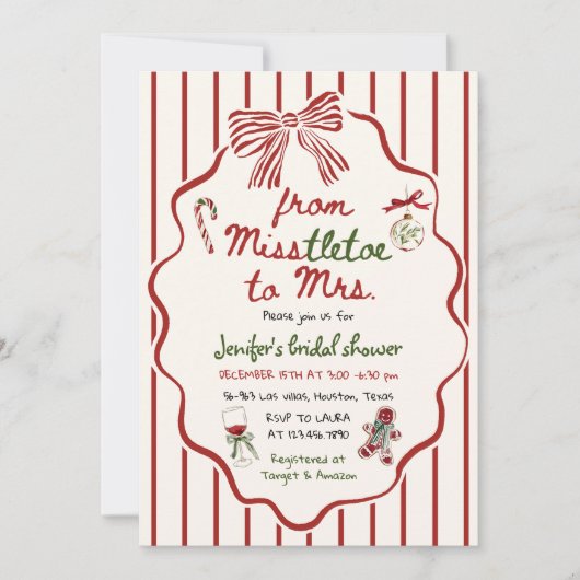 Misstletoe to Mrs Hand Drawn Bridal Shower 招待状 (正面)