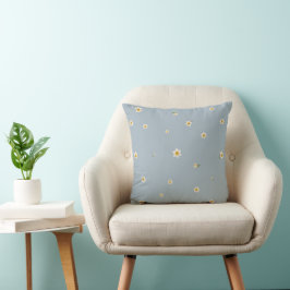 Mist Blue Japanese Narcissus Floral Pattern クッション