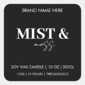 Mist & Moss Custom Candle Label Black White  スクエアシール (正面)