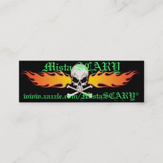 Mistaの恐いスカル及び炎のプロフィールの名刺 スキニー名刺 (正面)
