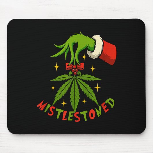 Mistlestoned Weed Leaf Funny Stoner Christmas マウスパッド (正面)