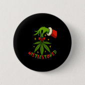 Mistlestoned Weed Leaf Funny Stoner Christmas 缶バッジ (正面)