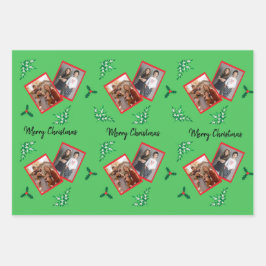 MistletoeとHolly Berryの2枚の写真 ラッピングペーパーシート