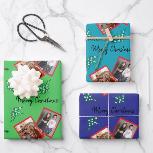 MistletoeとHolly Berryの2枚の写真 ラッピングペーパーシート (正面)