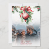 Mistletoeカップルの写真と名前クリスマスカード 招待状 (正面)