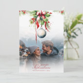 Mistletoeカップルの写真と名前クリスマスカード 招待状 (スタンド正面)