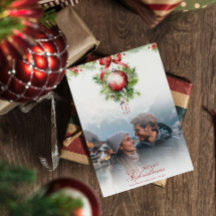 Mistletoeカップルの写真と名前クリスマスカード