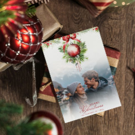 Mistletoeカップルの写真と名前クリスマスカード 招待状