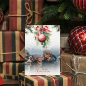 Mistletoeカップルの写真と名前クリスマスカード 招待状