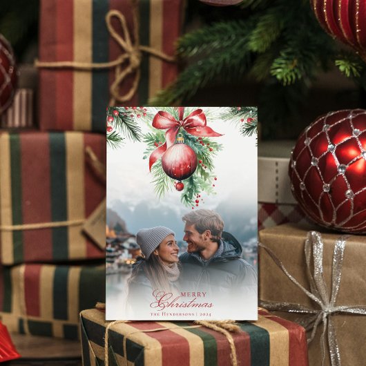 Mistletoeカップルの写真と名前クリスマスカード 招待状