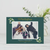 Mistletoeフォト金ゴールドスクリプトメリークリスマス シーズンカード (スタンド正面)