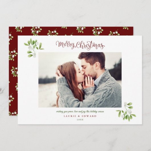 Mistletoeメリークリスマスカップルの写真 シーズンカード (正面/裏面)
