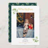 Mistletoe金ゴールドスクリプトメリークリスマスフォト シーズンカード (正面/裏面)