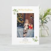 Mistletoe金ゴールドスクリプトメリークリスマスフォト シーズンカード (スタンド正面)