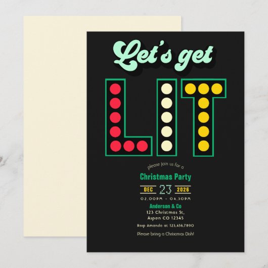 Mistletoe After Dark Get Lit Retro Christmas Party 招待状 (正面/裏面)