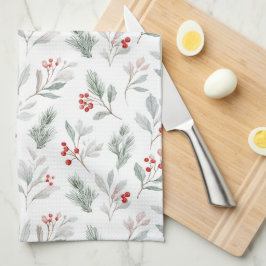 Mistletoe and Holly Berries Pattern キッチンタオル