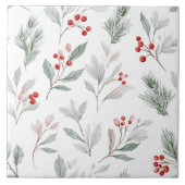 Mistletoe and Holly Berries Pattern タイル (正面)