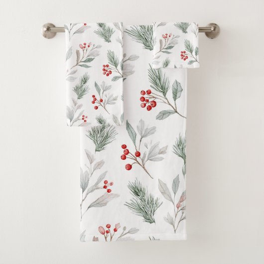 Mistletoe and Holly Berries Pattern バスタオルセット (インサイチュ)