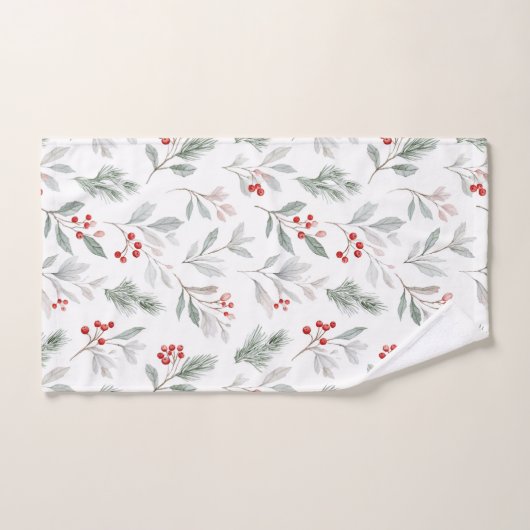 Mistletoe and Holly Berries Pattern バスタオルセット (ハンドタオル)