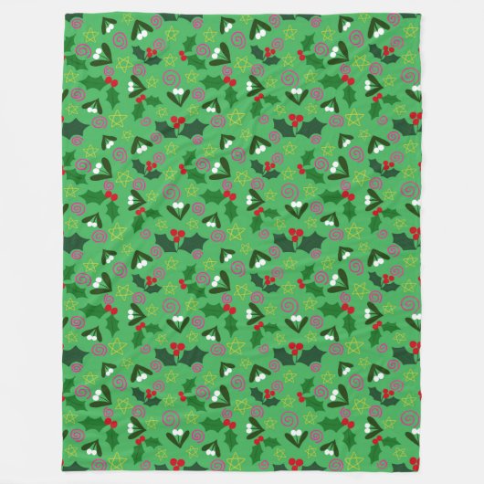 Mistletoe and Holly Winter Holiday フリースブランケット (正面)