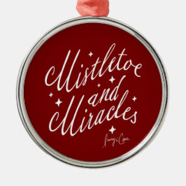 Mistletoe and Miracles Red & White Round Christmas メタルオーナメント
