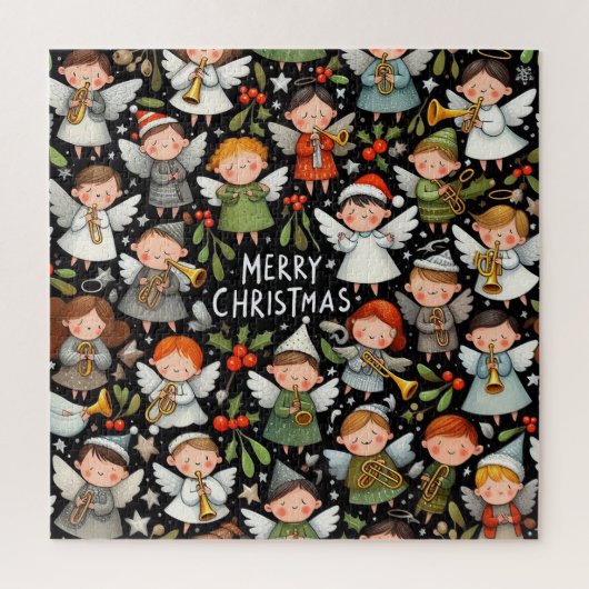 Mistletoe Christmas Angelic Carolers with trumpets ジグソーパズル (縦)