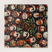 Mistletoe Christmas Penguin Carolers and robins ジグソーパズル (横)