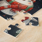 Mistletoe Christmas Penguin Carolers with trumpets ジグソーパズル (側面)