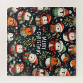 Mistletoe Christmas Penguin Carolers with trumpets ジグソーパズル (横)