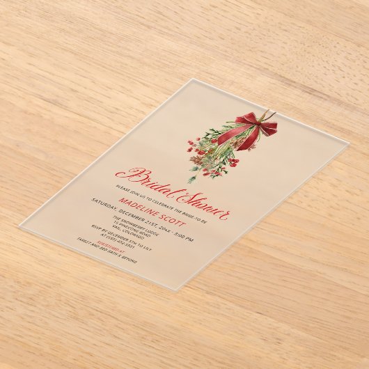 Mistletoe Christmas Winter Bridal Shower アクリル招待状 (レイダウン)