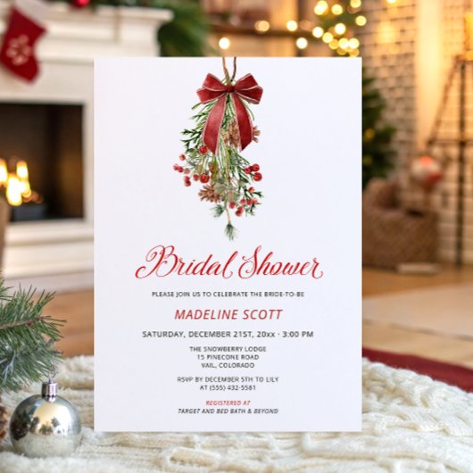 Mistletoe Christmas Winter Bridal Shower 招待状