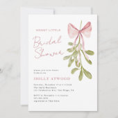 Mistletoe Dusty Rose Bow Bridal Shower 招待状 (正面)