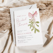 Mistletoe Dusty Rose Bow Bridal Shower 招待状