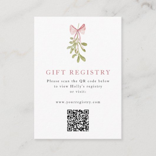 Mistletoe Dusty Rose Bow QR Code エンクロージャーカード (正面)