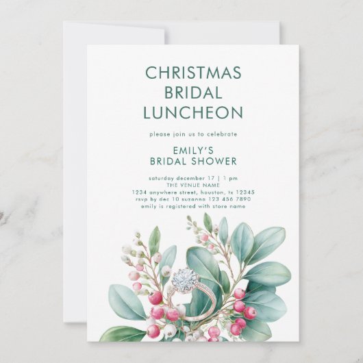 Mistletoe Engagement Ring Bridal Shower Lunch 招待状 (正面)