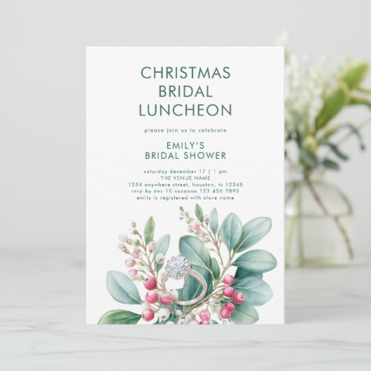 Mistletoe Engagement Ring Bridal Shower Lunch 招待状 (スタンド正面)