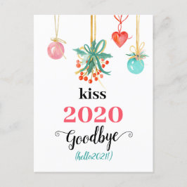 Mistletoe Kiss Goodbye to 2020 Do-over Funny Red シーズンポストカード