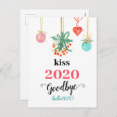 Mistletoe Kiss Goodbye to 2020 Do-over Funny Red シーズンポストカード (正面/裏面)