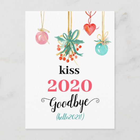 Mistletoe Kiss Goodbye to 2020 Do-over Funny Red シーズンポストカード (正面)